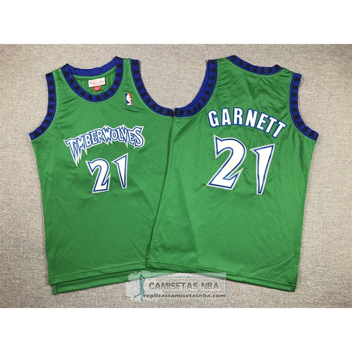 Camiseta Nino Minnesota Timberwolves Kevin Garnett NO 21 Hardwood Classics Throwback 1997-98 Verde